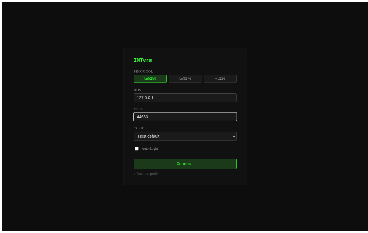 Connection dialog filled in